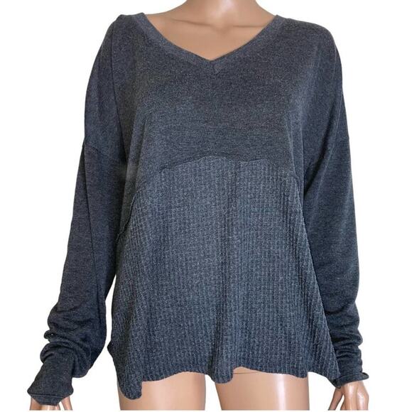 Knox Rose sweater top charcoal gray SZ XXL pull over V-Neck cris cross back - Picture 2 of 9